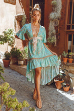 Load image into Gallery viewer, Boho Blue Floral Print High Low Dress
