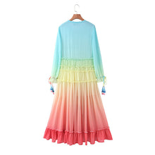 Load image into Gallery viewer, Bohemian Rainbow Tiered Maxi Dress