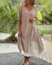 Load image into Gallery viewer, Short Sleeve V-neck Tiered Midi Dress