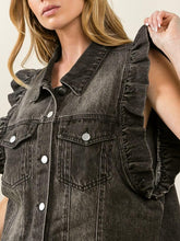 Load image into Gallery viewer, Distressed Ruffled Sleeves Denim Vest Button Down Frayed Hem Jean Jacket
