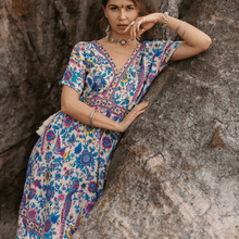 Load image into Gallery viewer, Boho Floral Peacock Print Long Dress