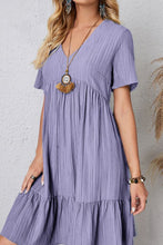 Load image into Gallery viewer, Ruched V-Neck Short Sleeve Mini Dress