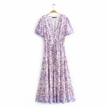 Load image into Gallery viewer, Boho Floral Print Short Sleeves Midi Dress