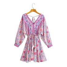 Load image into Gallery viewer, Boho Pink Deep V-neck Floral Mini Dress