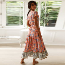 Load image into Gallery viewer, Pink Print Tiered Maxi Dress