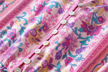 Load image into Gallery viewer, Pink Floral Print Cotton Short Sleeve Flowy Midi Dress