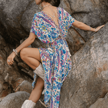 Load image into Gallery viewer, Boho Floral Peacock Print Long Dress