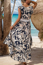 Load image into Gallery viewer, High-Low Printed V-Neck Cap Sleeve Midi Dress