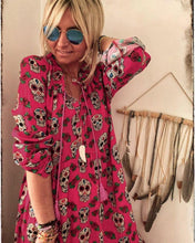 Load image into Gallery viewer, Pink Skull Print Long Sleeves Maxi Dress