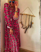 Load image into Gallery viewer, Pink Skull Print Long Sleeves Maxi Dress