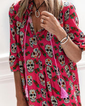 Load image into Gallery viewer, Pink Skull Print Long Sleeves Maxi Dress