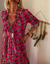 Load image into Gallery viewer, Pink Skull Print Long Sleeves Maxi Dress