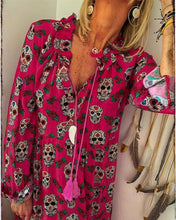 Load image into Gallery viewer, Pink Skull Print Long Sleeves Maxi Dress