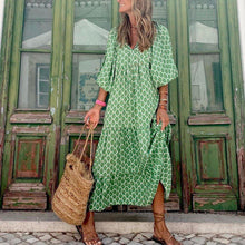 Load image into Gallery viewer, Green Diamond Red Dots Print Maxi Dress