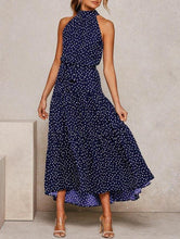 Load image into Gallery viewer, Blue Polka Dots Sleeveless Midi Dress