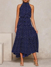 Load image into Gallery viewer, Blue Polka Dots Sleeveless Midi Dress