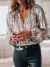 Load image into Gallery viewer, Wrap Sequin Decor Lantern Sleeve Top