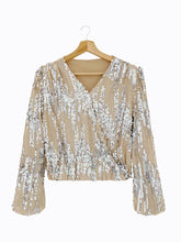 Load image into Gallery viewer, Wrap Sequin Decor Lantern Sleeve Top