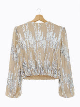 Load image into Gallery viewer, Wrap Sequin Decor Lantern Sleeve Top