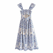Load image into Gallery viewer, Blue Embroidery Hollow Out Midi Dress