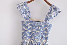 Load image into Gallery viewer, Blue Embroidery Hollow Out Midi Dress