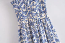 Load image into Gallery viewer, Blue Embroidery Hollow Out Midi Dress