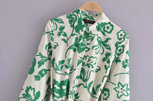 Load image into Gallery viewer, Green Collar Long Sleeve Floral Midi Dress
