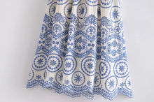 Load image into Gallery viewer, Blue Embroidery Hollow Out Midi Dress