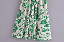 Load image into Gallery viewer, Green Collar Long Sleeve Floral Midi Dress