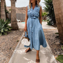 Load image into Gallery viewer, Sleeveless Buttons Down Midi Denim Dress