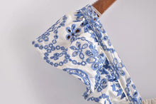 Load image into Gallery viewer, Blue Embroidery Hollow Out Midi Dress