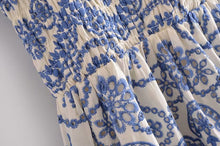 Load image into Gallery viewer, Blue Embroidery Hollow Out Midi Dress