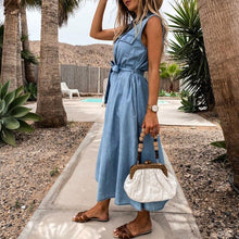Load image into Gallery viewer, Sleeveless Buttons Down Midi Denim Dress