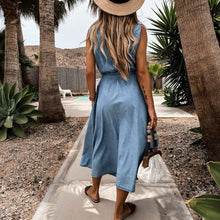 Load image into Gallery viewer, Sleeveless Buttons Down Midi Denim Dress