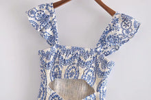 Load image into Gallery viewer, Blue Embroidery Hollow Out Midi Dress