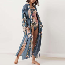 Load image into Gallery viewer, Boho Floral Peacock Print Kimono Long Robe Cover Ups