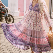 Load image into Gallery viewer, Boho Floral Print Long Sleeve Loose Maxi Dress