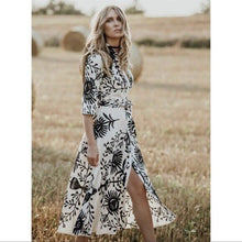 Load image into Gallery viewer, White Print Long Sleeve Button Down Midi Dress