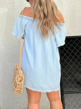 Load image into Gallery viewer, Short Sleeve Elastic Neck Casual Mini Denim Dress

