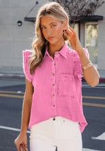 Load image into Gallery viewer, Ruffled Sleeves Denim Coat Women Solid Color Casual Turndown Collar Vest Shirt
