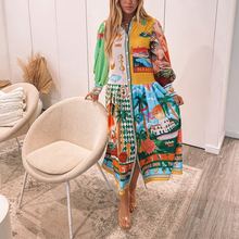 Load image into Gallery viewer, Boldness and Art Unique Print Balloon Sleeve Patchwork Shirt Midi Dress
