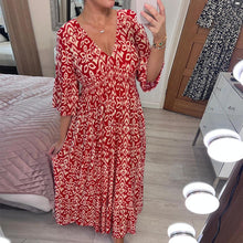 Load image into Gallery viewer, V-neck Smocked Waist Print Maxi Dress
