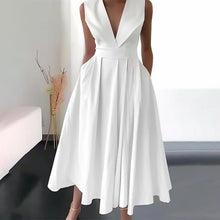 Load image into Gallery viewer, White A-line Pleated Midi Dress
