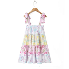 Load image into Gallery viewer, Colorblock Multi Floral Print Straps Mini Dress
