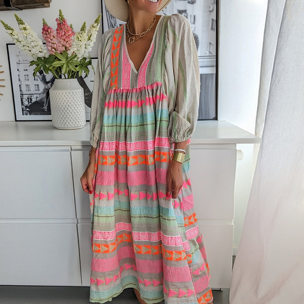 Pink Striped Print Midi Dress