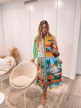 Load image into Gallery viewer, Boldness and Art Unique Print Balloon Sleeve Patchwork Shirt Midi Dress
