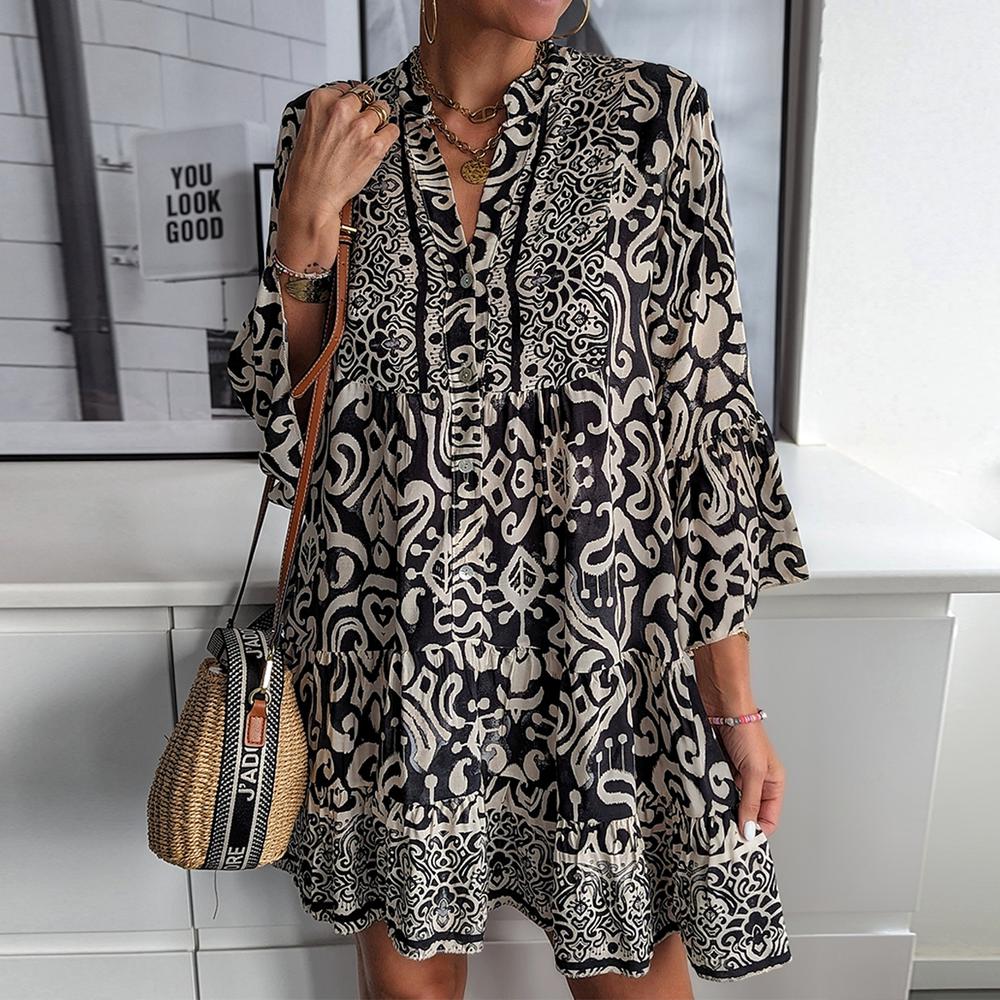 Black Printed Tunic Mini Dress
