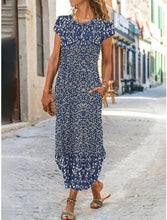 Load image into Gallery viewer, Blue Print Short Sleeve Maxi Dress
