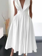 Load image into Gallery viewer, White A-line Pleated Midi Dress
