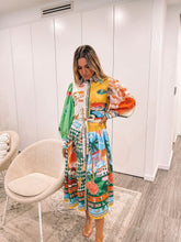 Load image into Gallery viewer, Boldness and Art Unique Print Balloon Sleeve Patchwork Shirt Midi Dress
